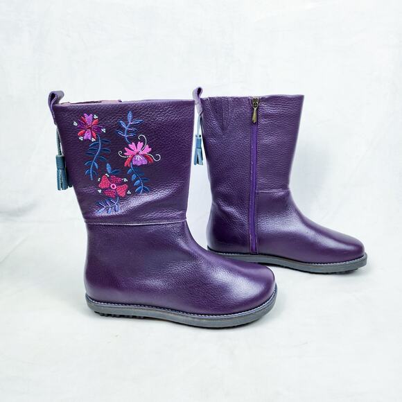 Gudrun Sjoden Purple Leather Boot Floral Embroidery Shabby Chic Boho Lagenlook - Picture 4 of 14